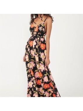 free people golden dreams dress Free People Golden Dreams Strapless Maxi Dress Blue & Orange Floral New  Small